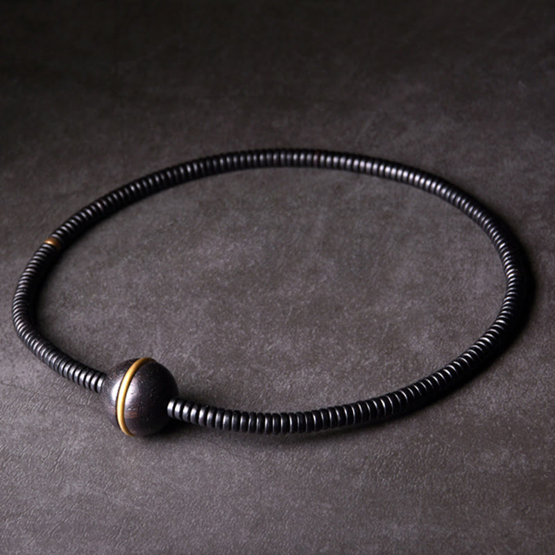 Buddha Stones Ebony Wood Copper Brass Balance Ball Cuboid Double Wrap Bracelet Necklace - image 3
