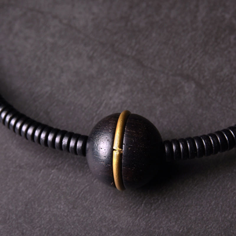 Buddha Stones Ebony Wood Copper Brass Balance Ball Cuboid Double Wrap Bracelet Necklace - image 1