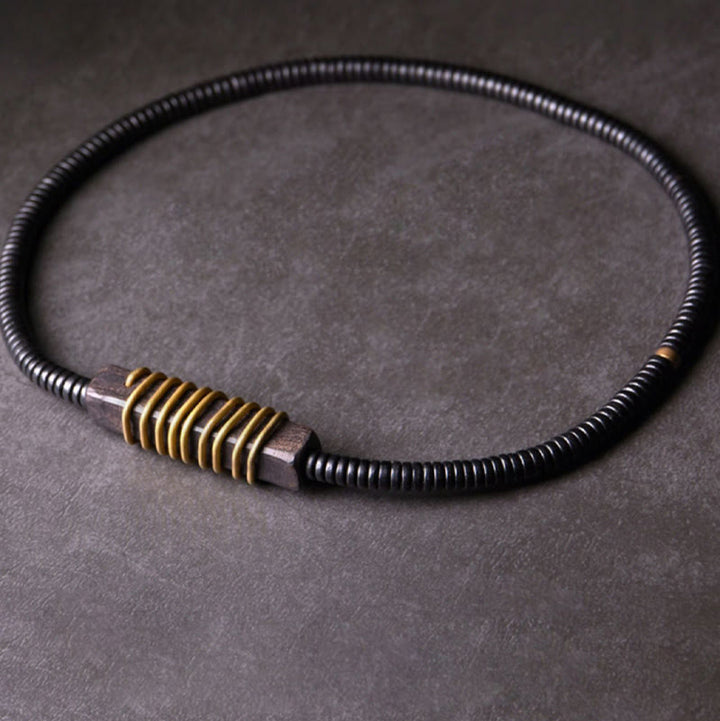 Buddha Stones Ebony Wood Copper Brass Balance Ball Cuboid Double Wrap Bracelet Necklace - image 16