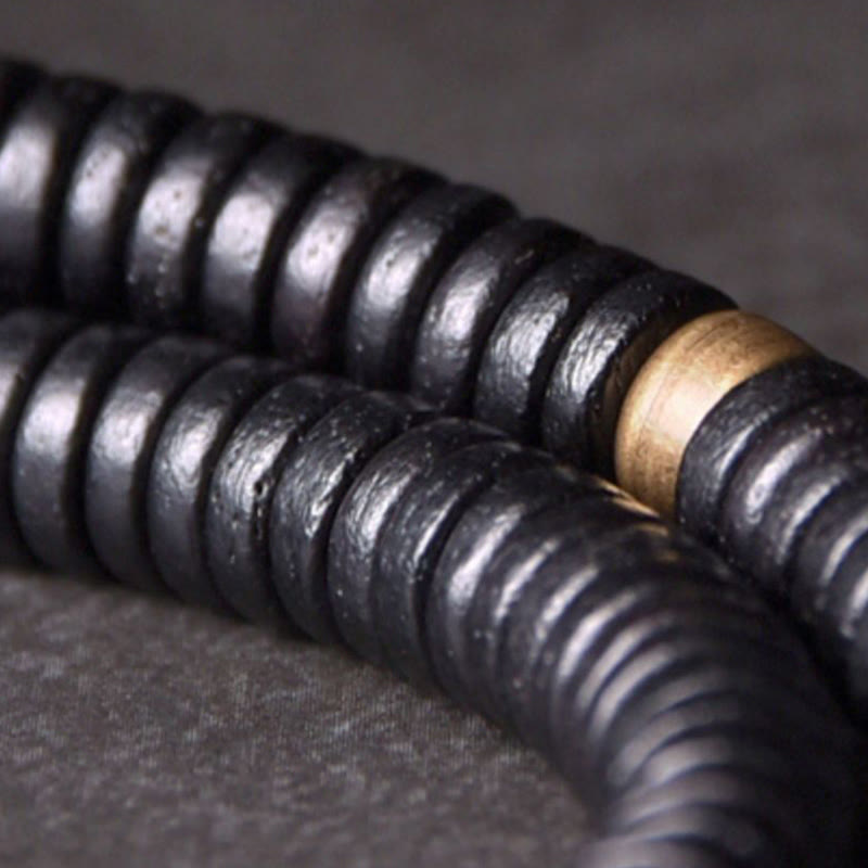 Buddha Stones Ebony Wood Copper Brass Balance Ball Cuboid Double Wrap Bracelet Necklace - image 7