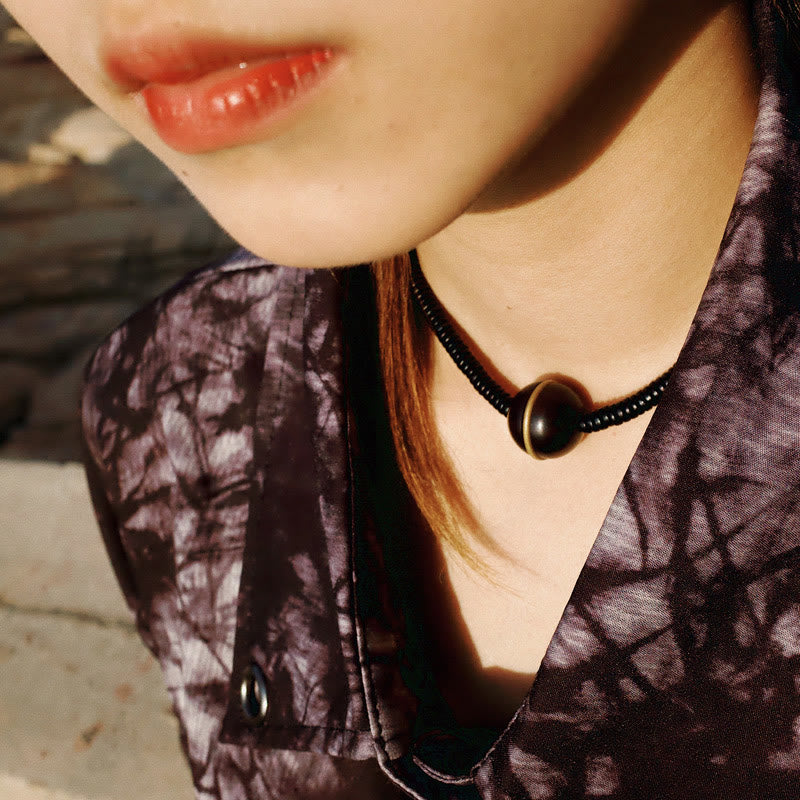 Buddha Stones Ebony Wood Copper Brass Balance Ball Cuboid Double Wrap Bracelet Necklace - image 11