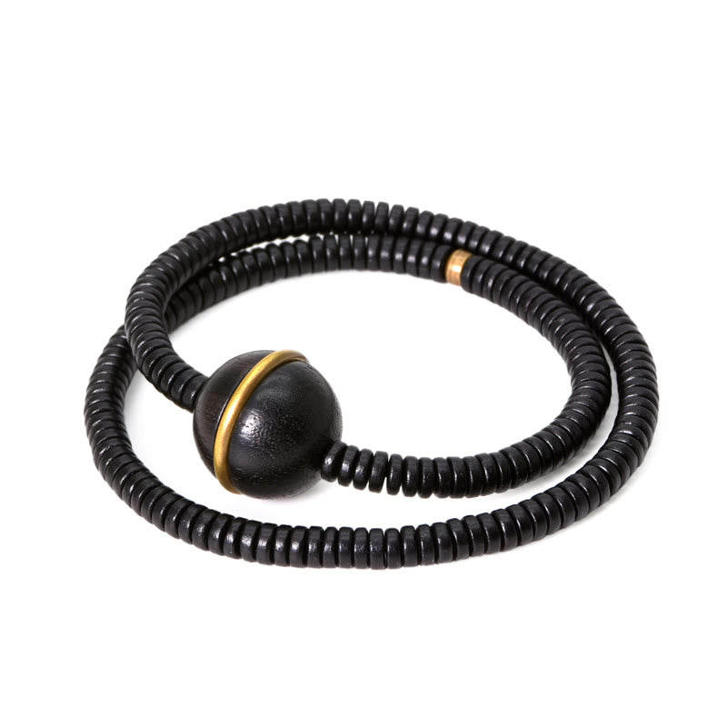 Buddha Stones Ebony Wood Copper Brass Balance Ball Cuboid Double Wrap Bracelet Necklace - image 12