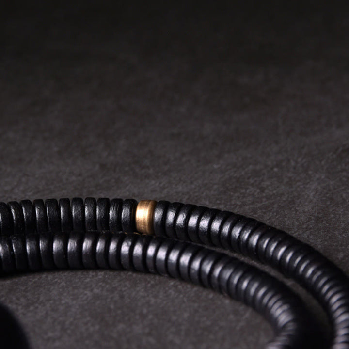 Buddha Stones Ebony Wood Copper Brass Balance Ball Cuboid Double Wrap Bracelet Necklace - image 8