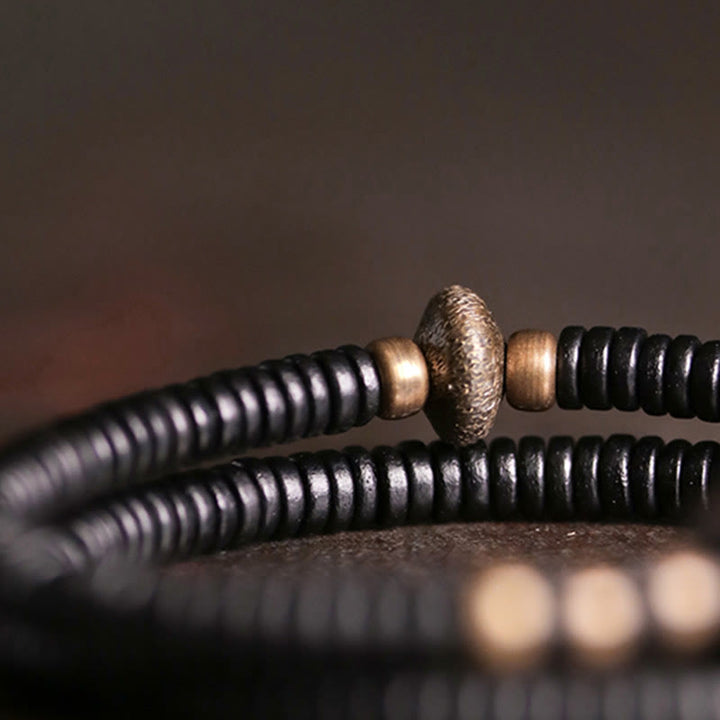 Buddha Stones Ebony Wood Copper Brass Peace Double Wrap Bracelet - image 3