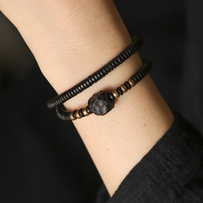 Buddha Stones Ebony Wood Copper Brass Peace Double Wrap Bracelet - image 4