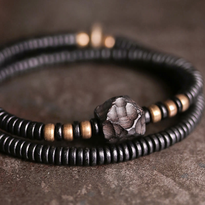 Buddha Stones Ebony Wood Copper Brass Peace Double Wrap Bracelet - image 1