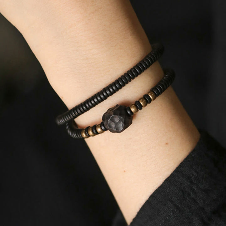 Buddha Stones Ebony Wood Copper Brass Peace Double Wrap Bracelet - image 6