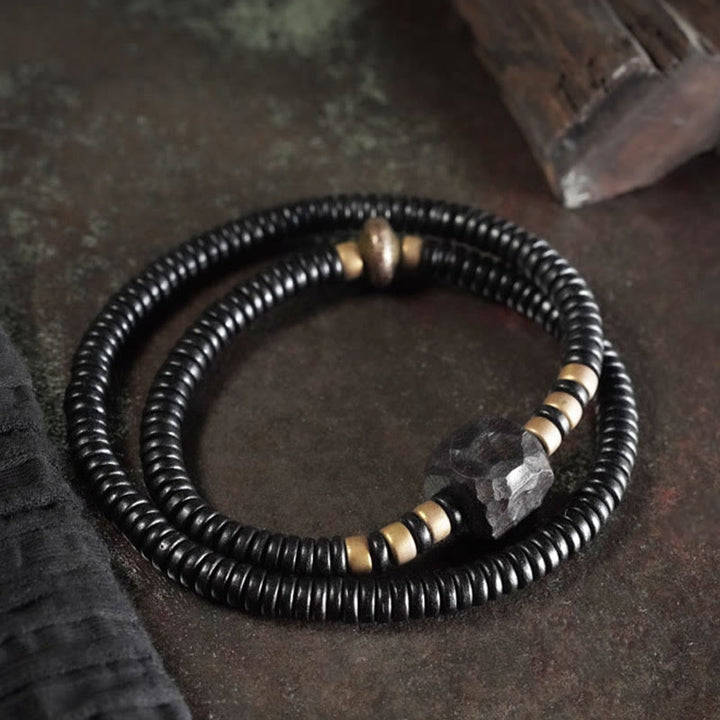 Buddha Stones Ebony Wood Copper Brass Peace Double Wrap Bracelet - image 2