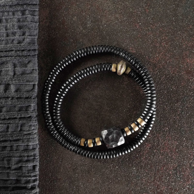 Buddha Stones Ebony Wood Copper Brass Peace Double Wrap Bracelet - image 9