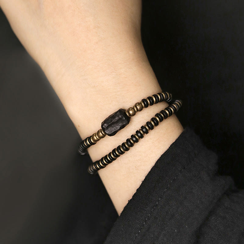 Buddha Stones Ebony Wood Green Sandalwood Copper Brass Calm Double Wrap Bracelet - image 4