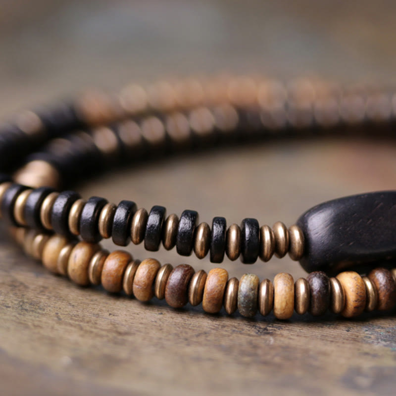 Buddha Stones Ebony Wood Green Sandalwood Copper Brass Calm Double Wrap Bracelet - image 12