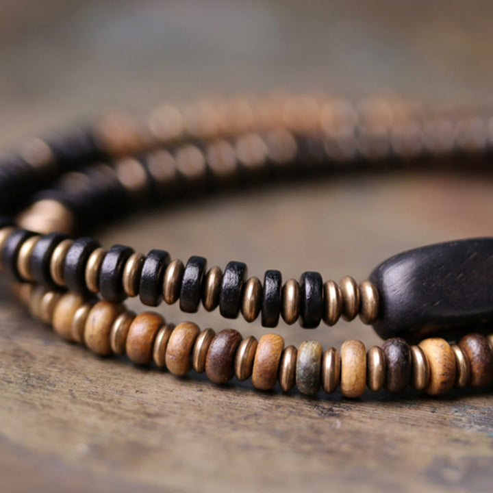 Buddha Stones Ebony Wood Green Sandalwood Copper Brass Calm Double Wrap Bracelet - image 12