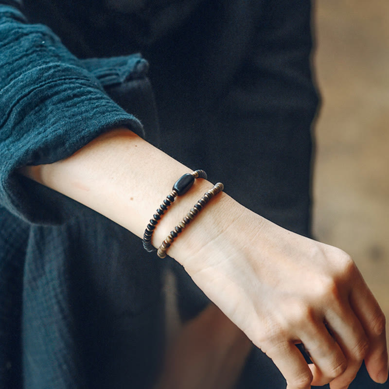 Buddha Stones Ebony Wood Green Sandalwood Copper Brass Calm Double Wrap Bracelet - image 14