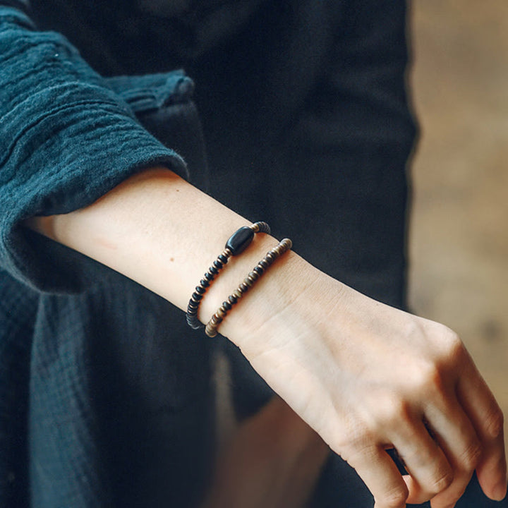 Buddha Stones Ebony Wood Green Sandalwood Copper Brass Calm Double Wrap Bracelet - image 14