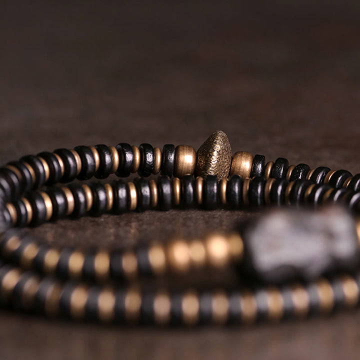 Buddha Stones Ebony Wood Green Sandalwood Copper Brass Calm Double Wrap Bracelet - image 2