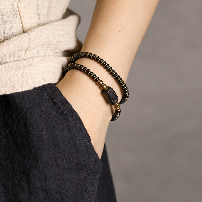 Buddha Stones Ebony Wood Green Sandalwood Copper Brass Calm Double Wrap Bracelet - image 8