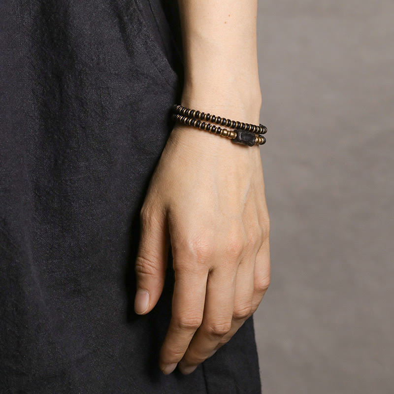 Buddha Stones Ebony Wood Green Sandalwood Copper Brass Calm Double Wrap Bracelet - image 9