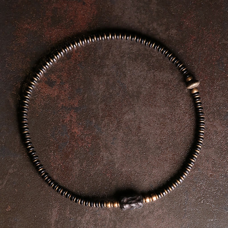 Buddha Stones Ebony Wood Green Sandalwood Copper Brass Calm Double Wrap Bracelet - image 3