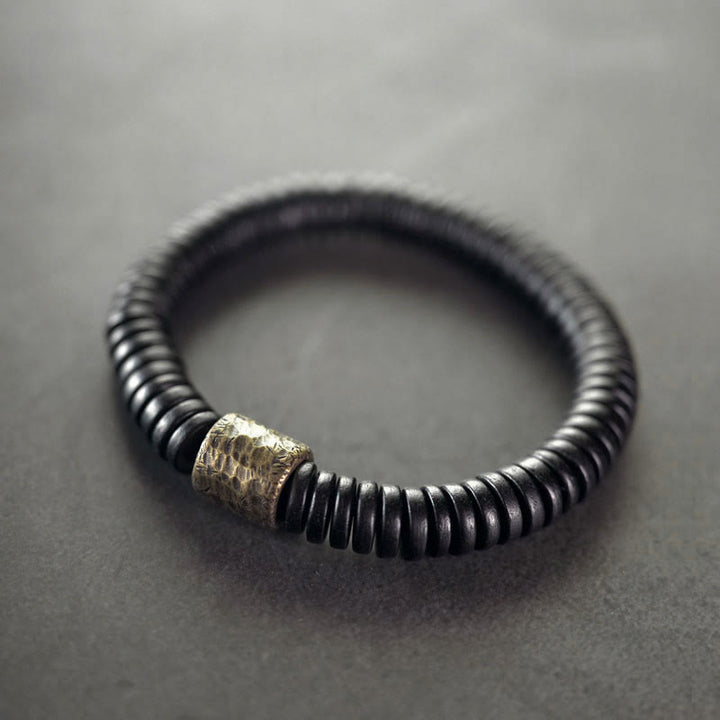 Buddha Stones Ebony Wood Copper Brass Calm Bracelet - Ebony Wood Brass(Wrist Circumference: 17-17.5cm) - image 0