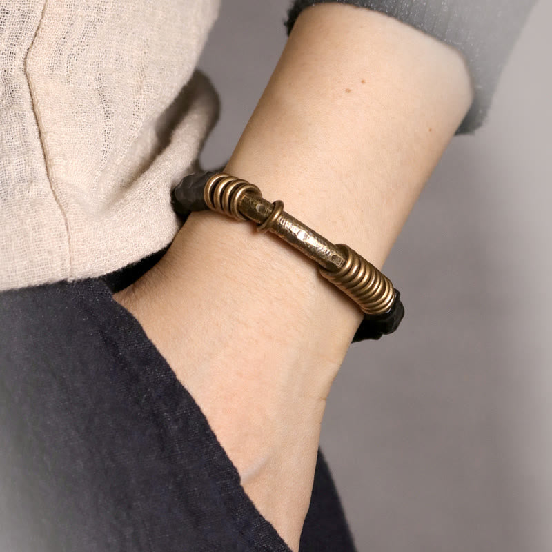 Buddha Stones Ebony Wood Copper Brass Circular Ring Peace Bracelet - image 8