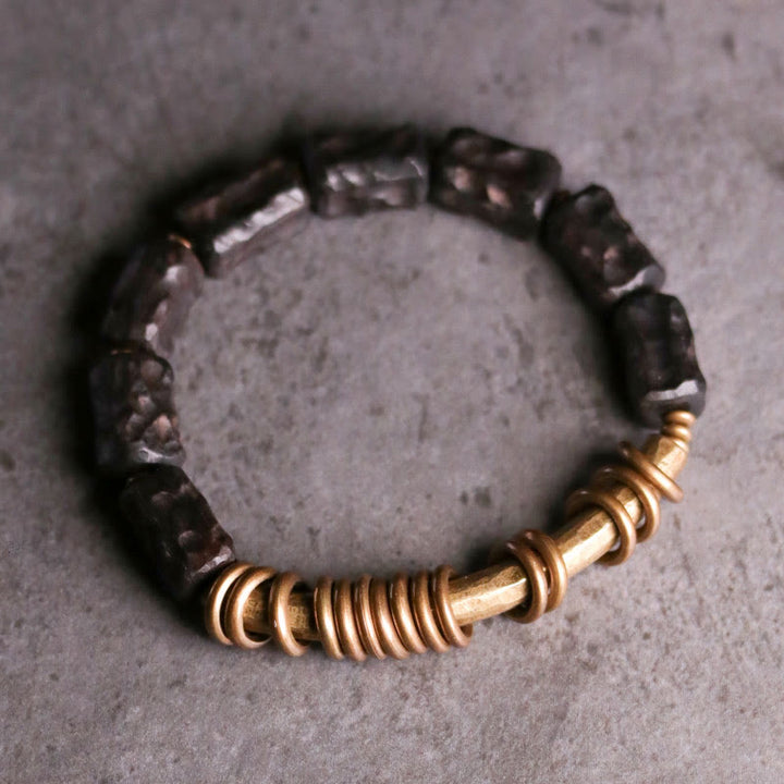 Buddha Stones Ebony Wood Copper Brass Circular Ring Peace Bracelet - Ebony Wood Brass(Wrist Circumference: 17-17.5cm) - image 0