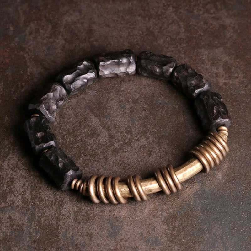 Buddha Stones Ebony Wood Copper Brass Circular Ring Peace Bracelet - image 7