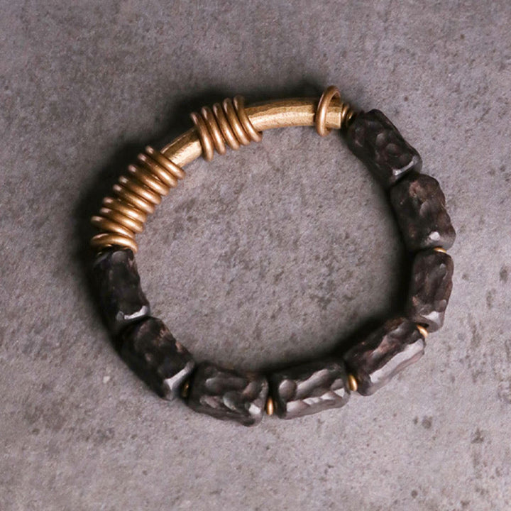 Buddha Stones Ebony Wood Copper Brass Circular Ring Peace Bracelet - image 1