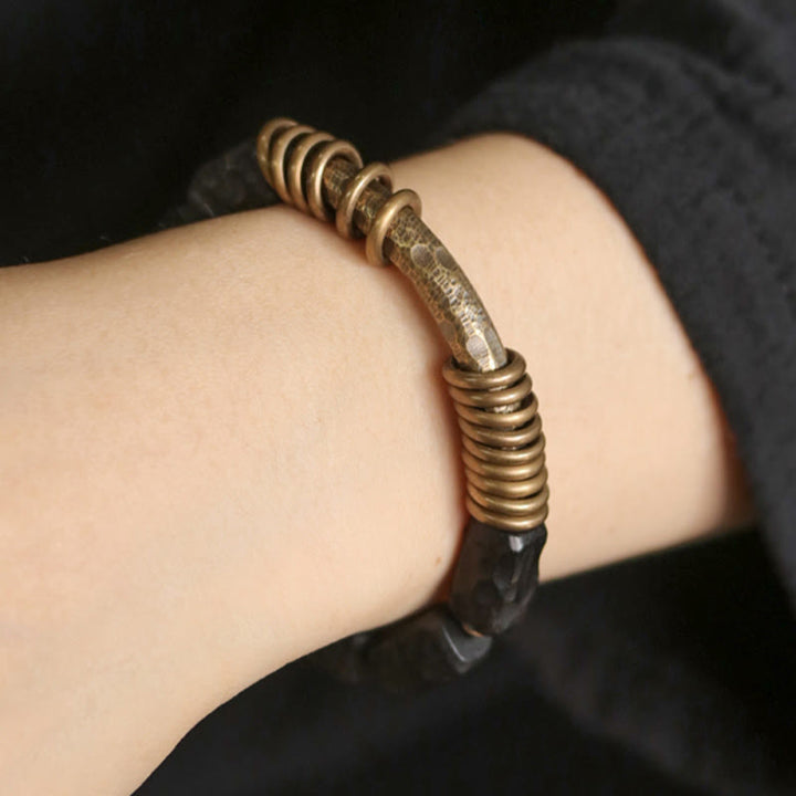 Buddha Stones Ebony Wood Copper Brass Circular Ring Peace Bracelet - image 4