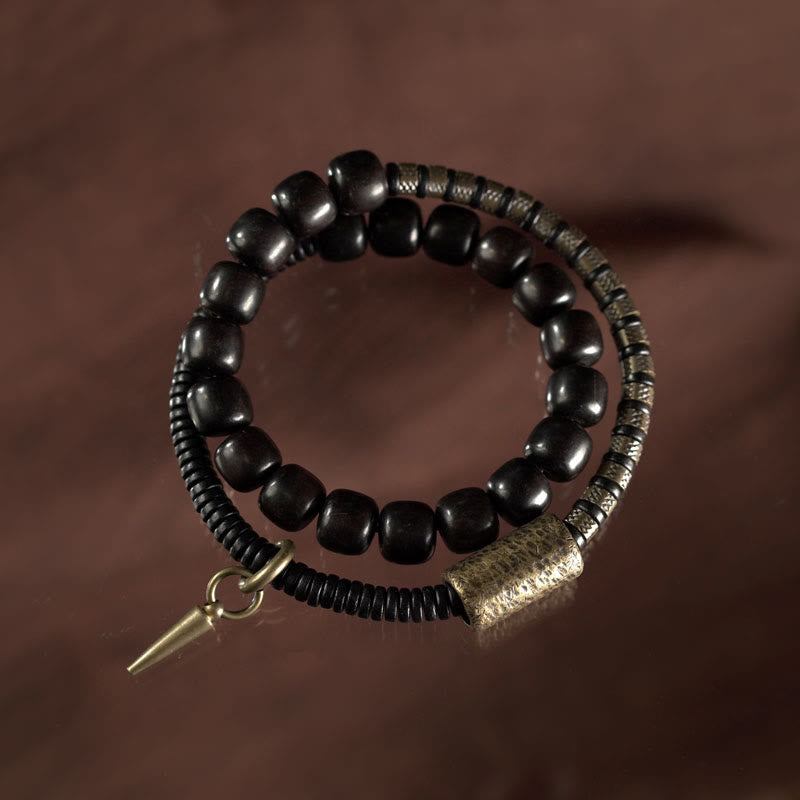 Buddha Stones Ebony Wood Copper Brass Vintage Bead Cone Double Wrap Balance Bracelet - image 9