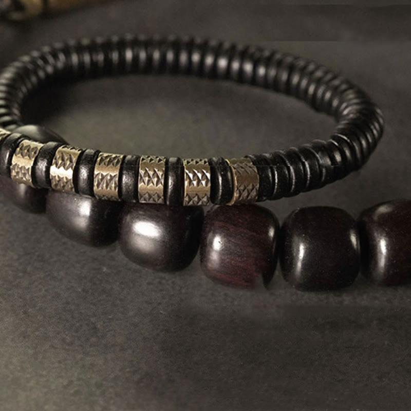 Buddha Stones Ebony Wood Copper Brass Vintage Bead Cone Double Wrap Balance Bracelet - image 8