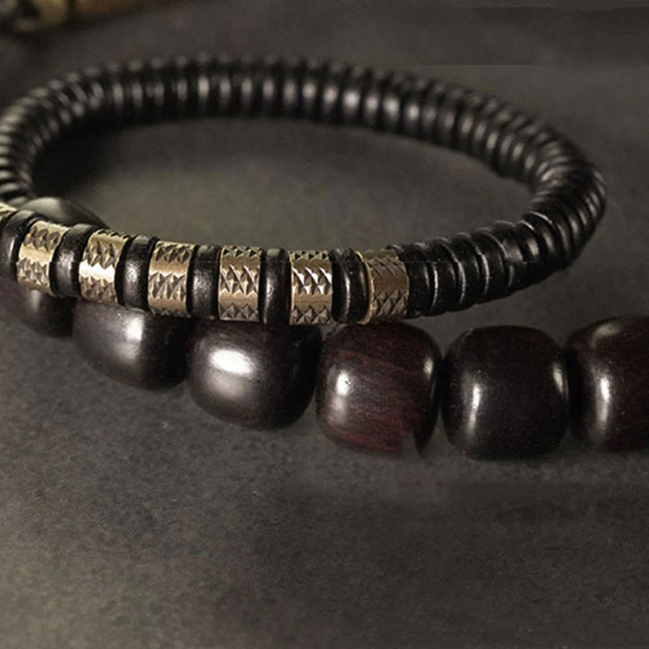 Buddha Stones Ebony Wood Copper Brass Vintage Bead Cone Double Wrap Balance Bracelet - image 8