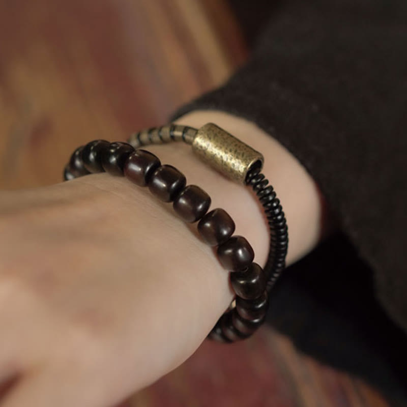 Buddha Stones Ebony Wood Copper Brass Vintage Bead Cone Double Wrap Balance Bracelet - image 7