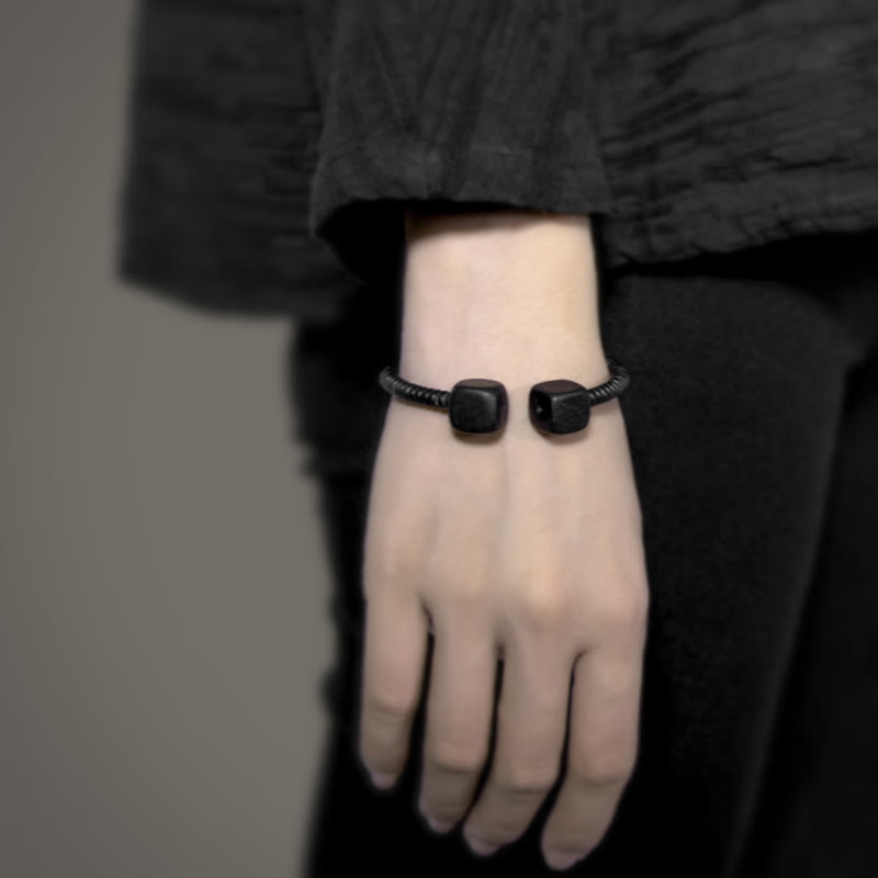 Buddha Stones Ebony Wood Green Sandalwood Cube Balance Bracelet - image 8