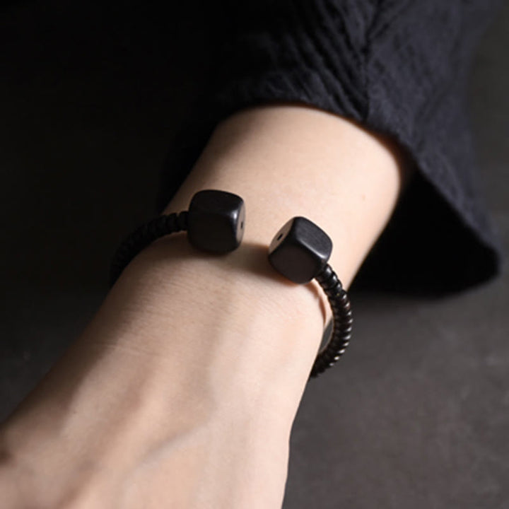 Buddha Stones Ebony Wood Green Sandalwood Cube Balance Bracelet - image 9