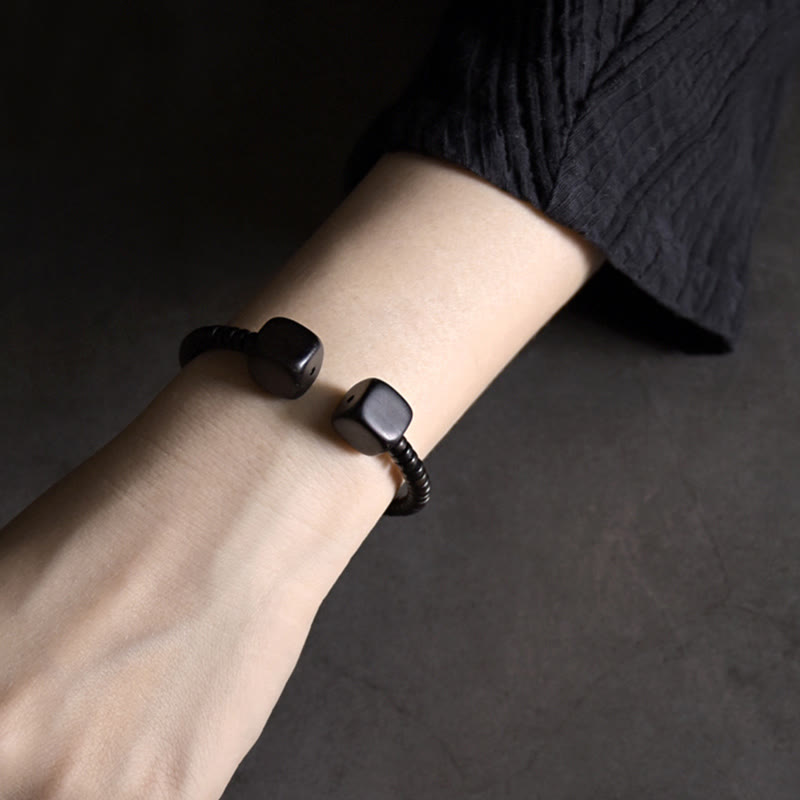 Buddha Stones Ebony Wood Green Sandalwood Cube Balance Bracelet - image 3