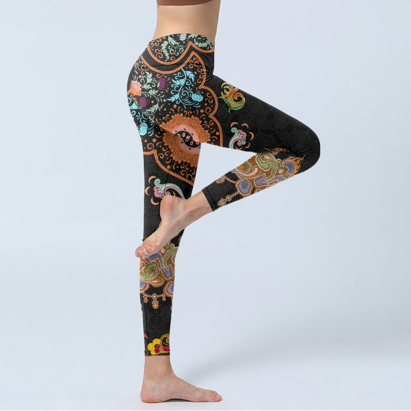 Buddha Stones Mandala Auspicious Clouds Print Gym Leggings Women's Yoga Pants - image 3