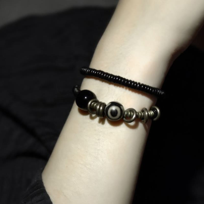 Buddha Stones Ebony Wood Green Sandalwood Copper Brass Dzi Bead Black Onyx Calm Double Wrap Bracelet - image 15