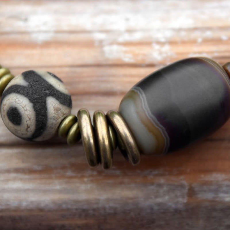 Buddha Stones Ebony Wood Green Sandalwood Copper Brass Dzi Bead Black Onyx Calm Double Wrap Bracelet - image 26