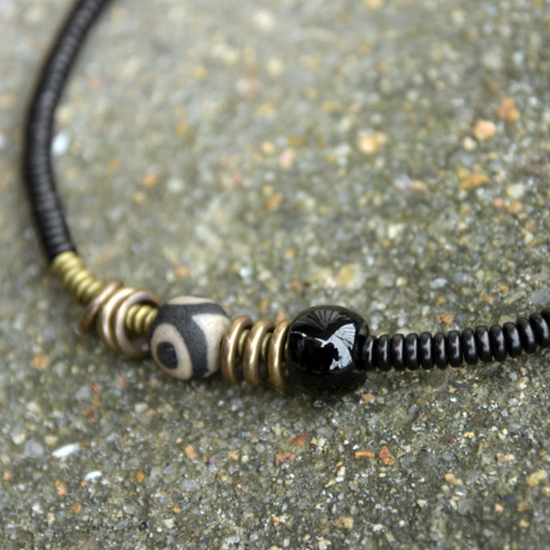 Buddha Stones Ebony Wood Green Sandalwood Copper Brass Dzi Bead Black Onyx Calm Double Wrap Bracelet - image 17