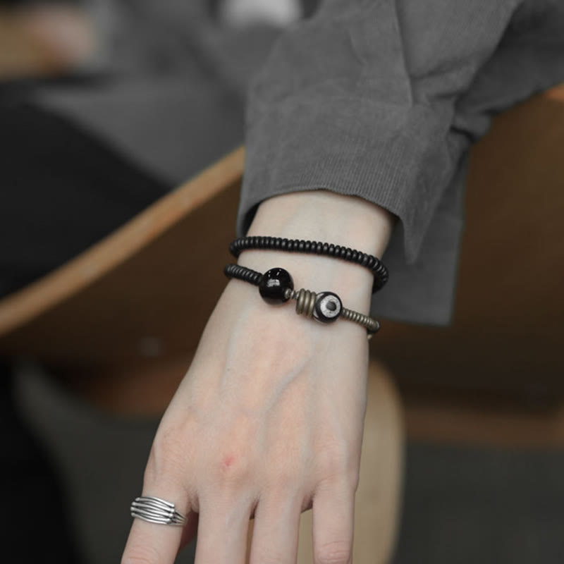 Buddha Stones Ebony Wood Green Sandalwood Copper Brass Dzi Bead Black Onyx Calm Double Wrap Bracelet - image 14