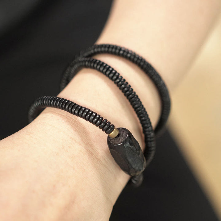 Buddha Stones Ebony Wood Copper Brass Balance Triple Wrap Bracelet - image 3