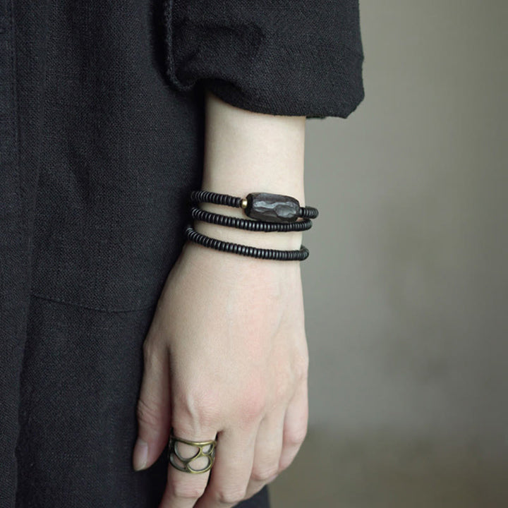 Buddha Stones Ebony Wood Copper Brass Balance Triple Wrap Bracelet - image 4