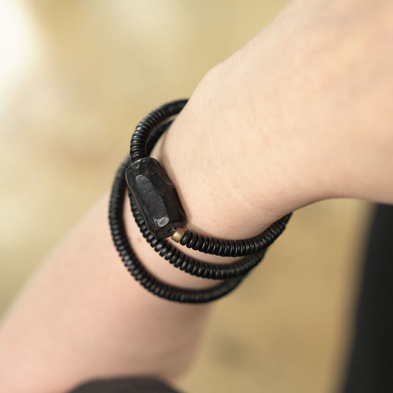Buddha Stones Ebony Wood Copper Brass Balance Triple Wrap Bracelet - image 7
