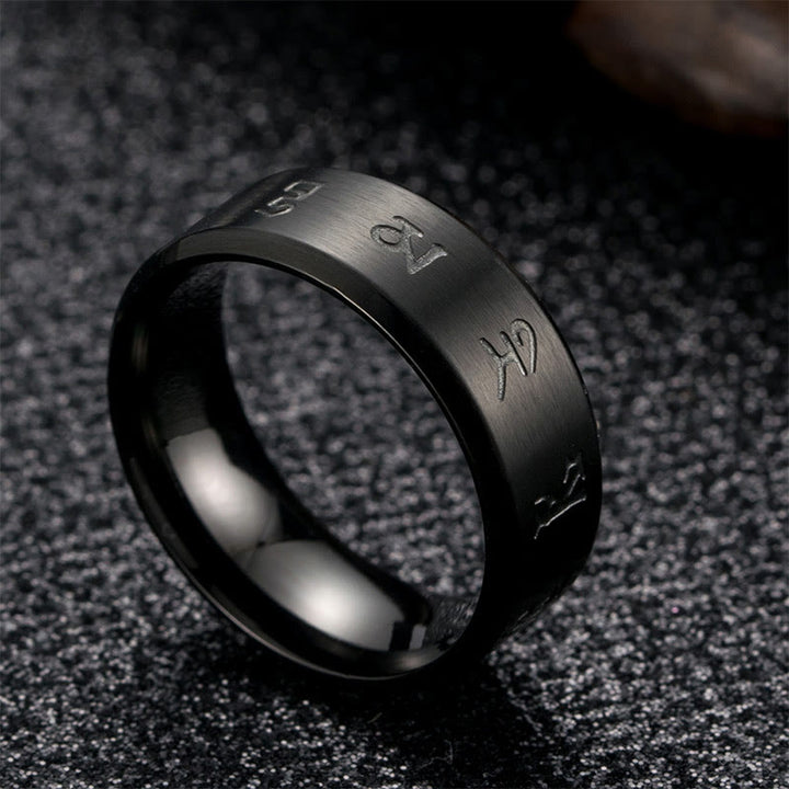 Buddha Stones Black Jambhala Mantra Titanium Steel Balance Ring - image 2