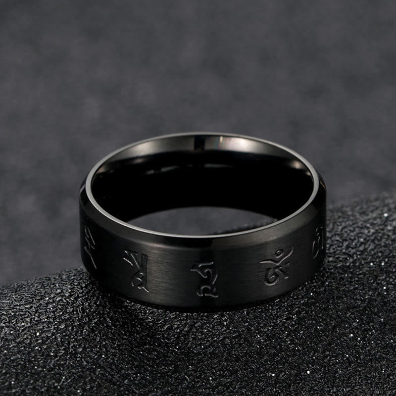 Buddha Stones Black Jambhala Mantra Titanium Steel Balance Ring - image 7
