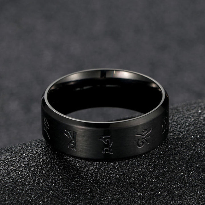Buddha Stones Black Jambhala Mantra Titanium Steel Balance Ring - image 7