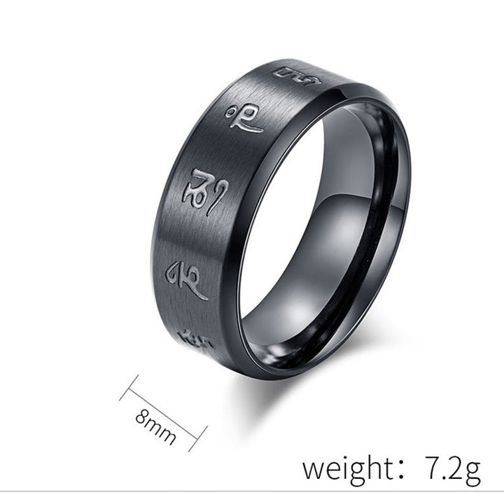 Buddha Stones Black Jambhala Mantra Titanium Steel Balance Ring - image 9