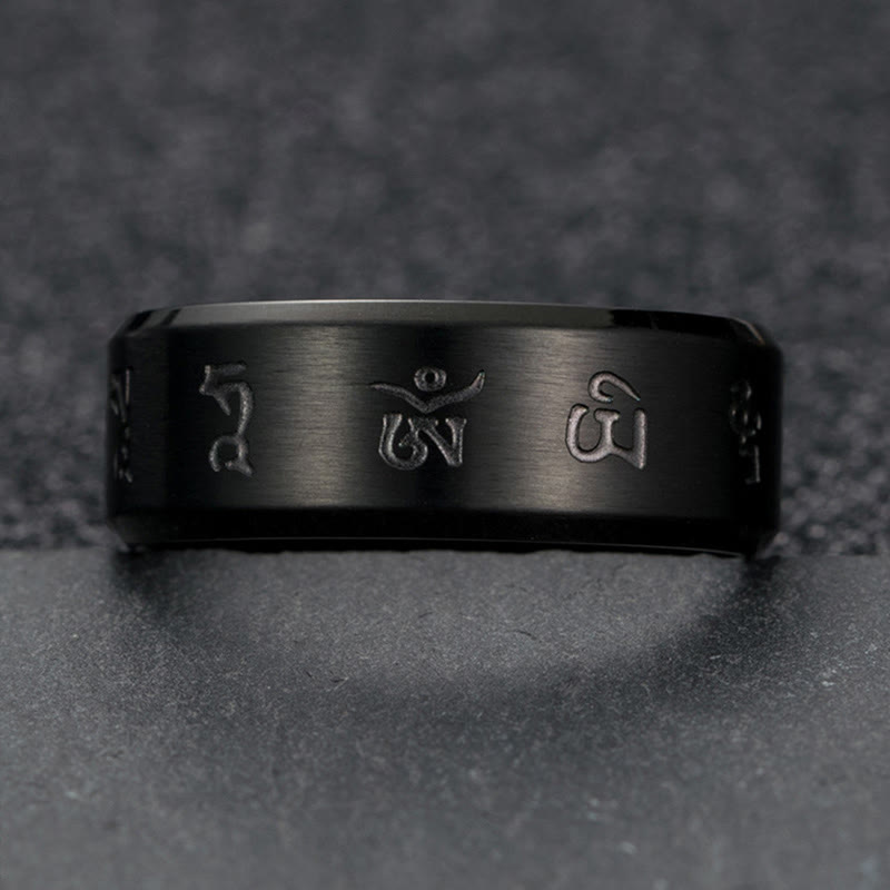 Buddha Stones Black Jambhala Mantra Titanium Steel Balance Ring - image 8