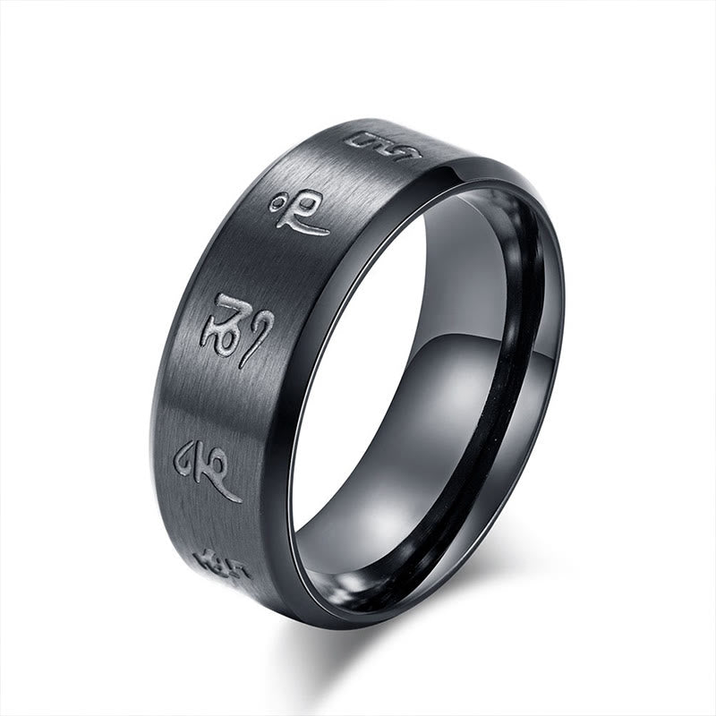 Buddha Stones Black Jambhala Mantra Titanium Steel Balance Ring - image 10
