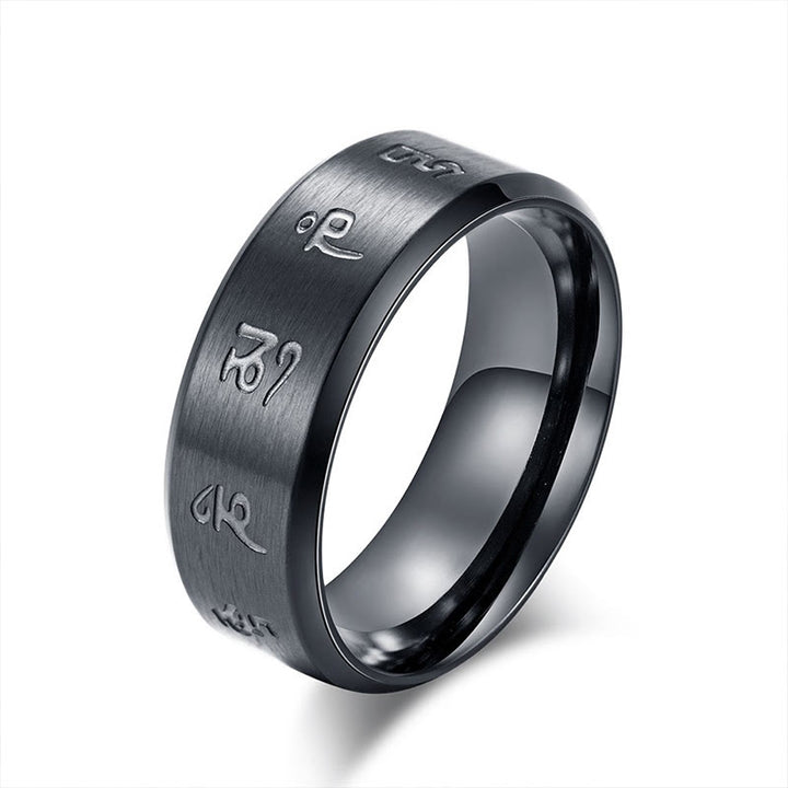 Buddha Stones Black Jambhala Mantra Titanium Steel Balance Ring - image 10